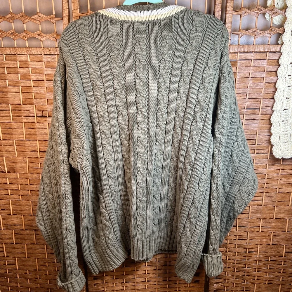 VTG GAP Cable Knit Tennis Sweater V-Neck Pullover Collegiate Mens L 90s Preppy - Picture 9 of 9